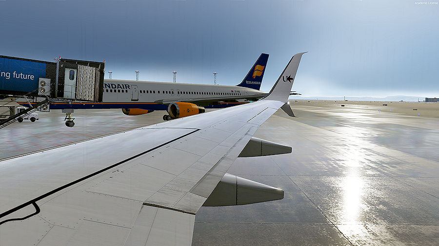 Wing view from a B738 at Keflavik. P3D5