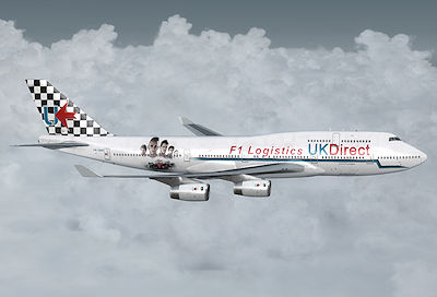 Boeing 747-400 in special UKDirect F1 livery